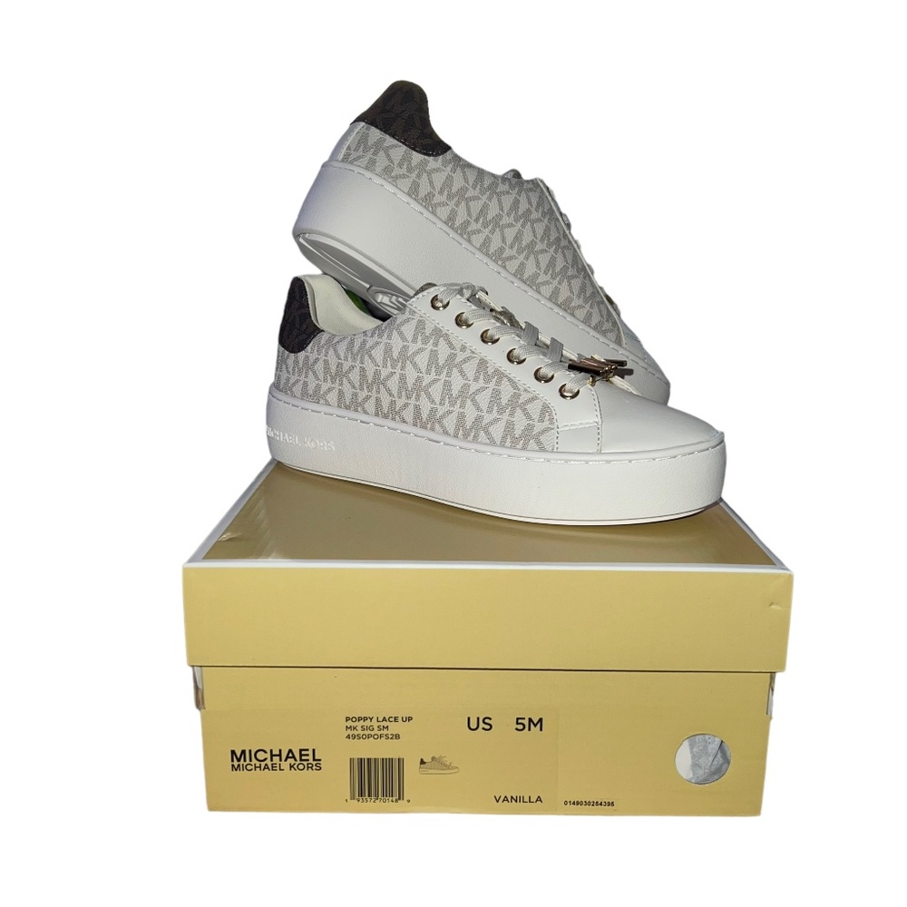 Michael Kors Poppy Lace Up Sneaker Vanilla/Brown Signature